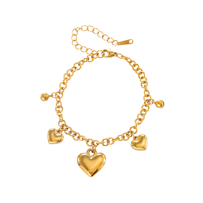 Daphne Gold Tone Hearts Chain Bracelet