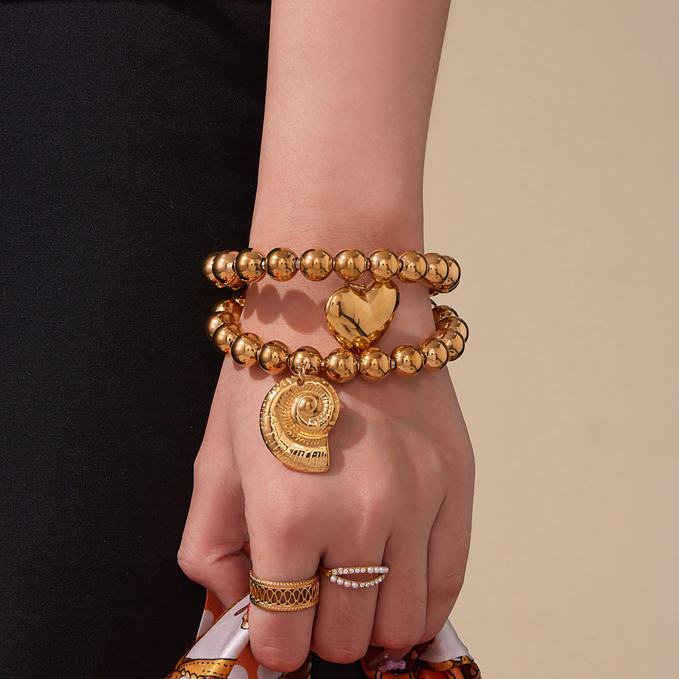 Tatum Gold Tone Beads Heart Cuff Bracelet