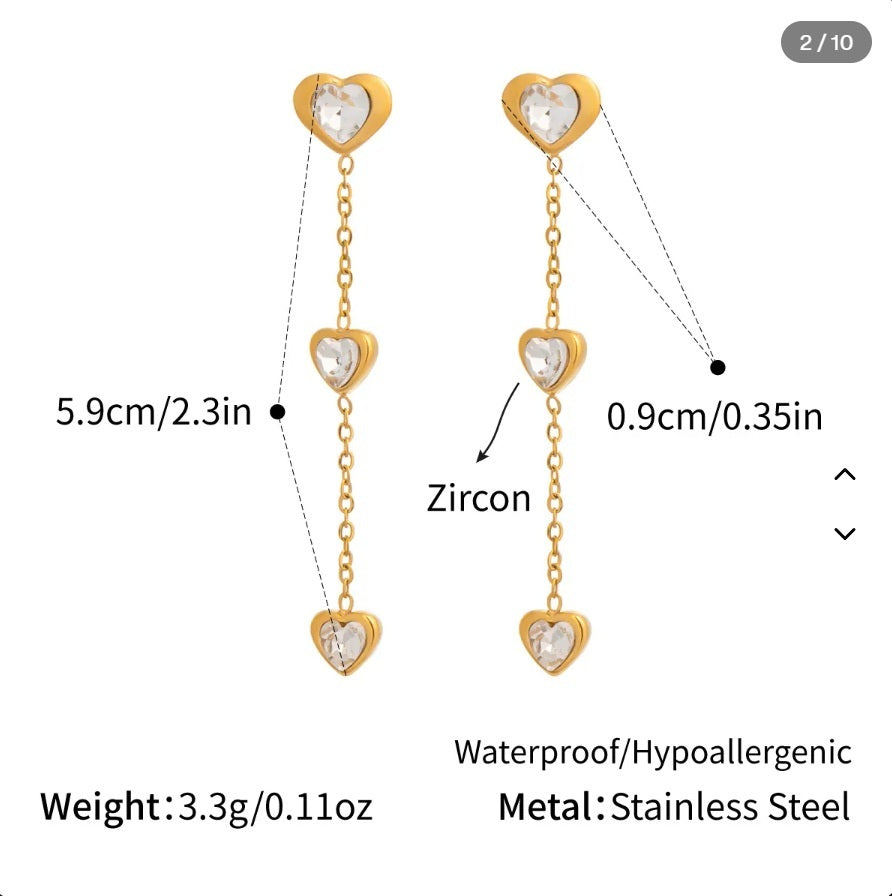 Stevie Gold Tone Zircon Heart Drop Earrings
