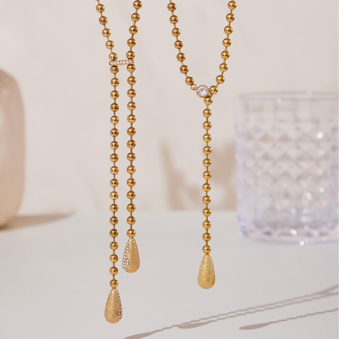 Hailey Gold Tone Droplets Zircon Drop Necklace
