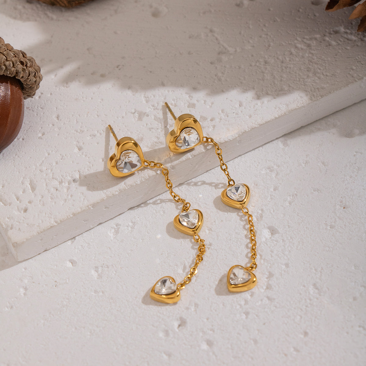 Stevie Gold Tone Zircon Heart Drop Earrings