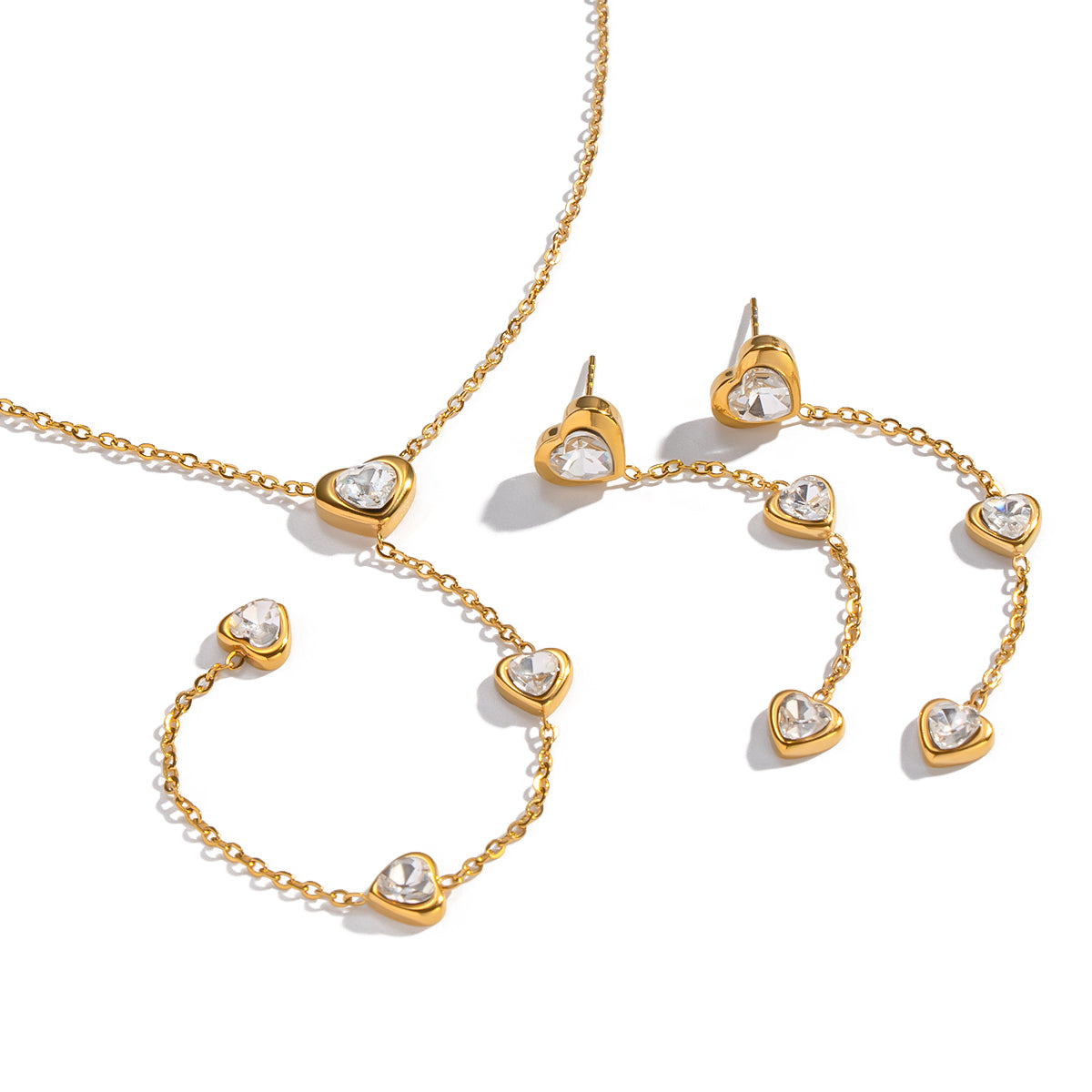 Stevie Gold Tone Zircon Heart Drop Necklace