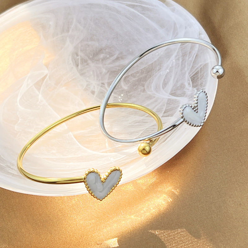 Eva Silver Tone White Heart Cuff Bracelet