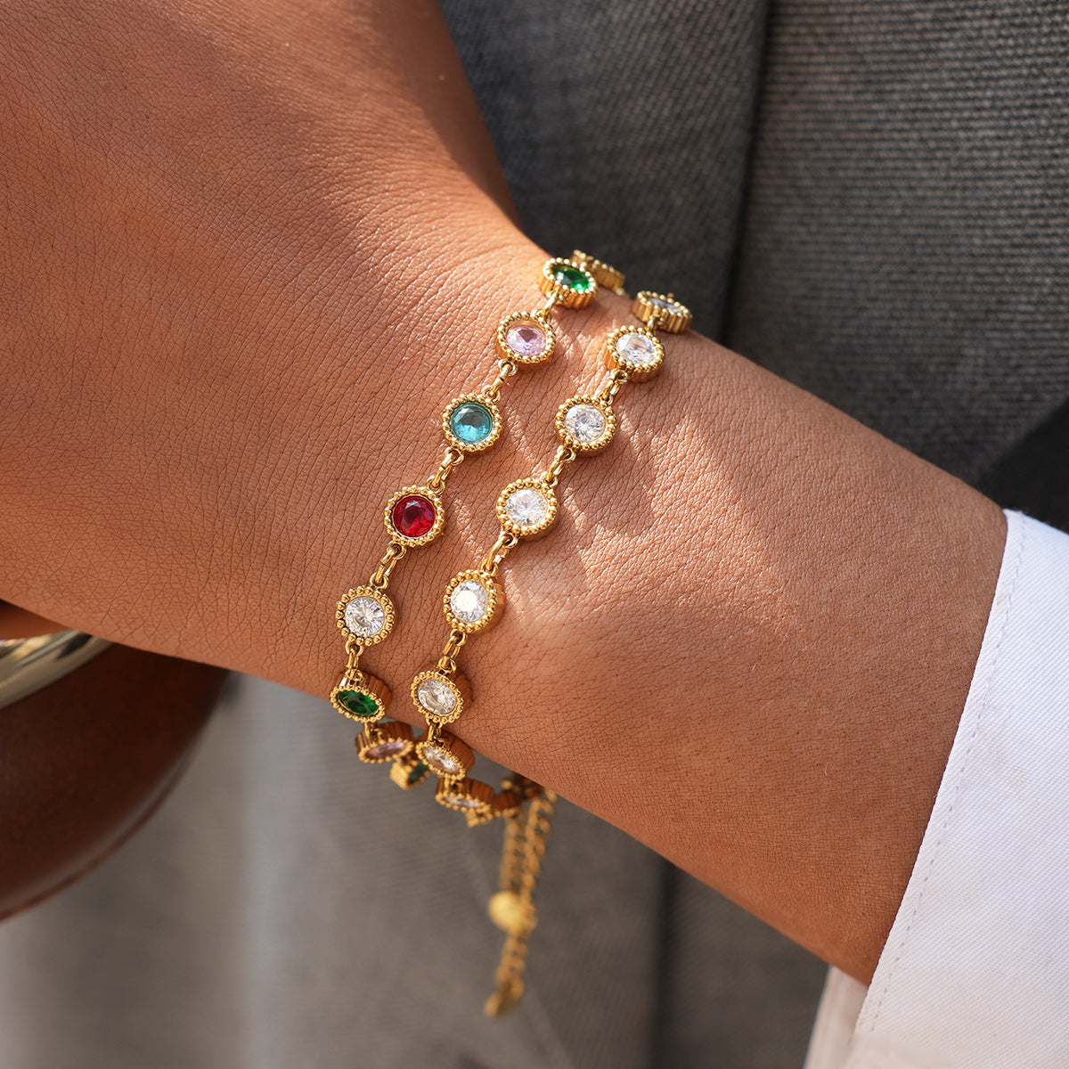 Breille Gold Tone Multi Colour Zircon Bracelet