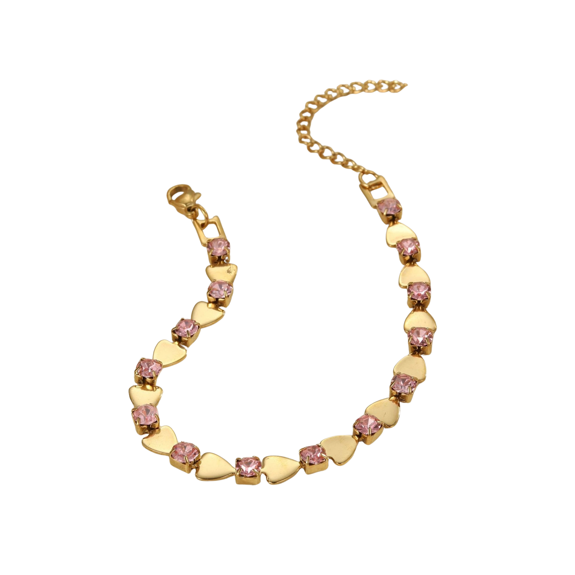 Peyton Gold Tone Hearts Pink Zircon Bracelet