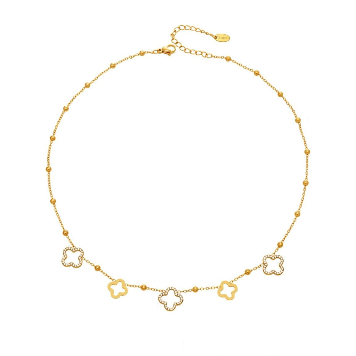 Emma Gold Tone Clover Zircon Necklace