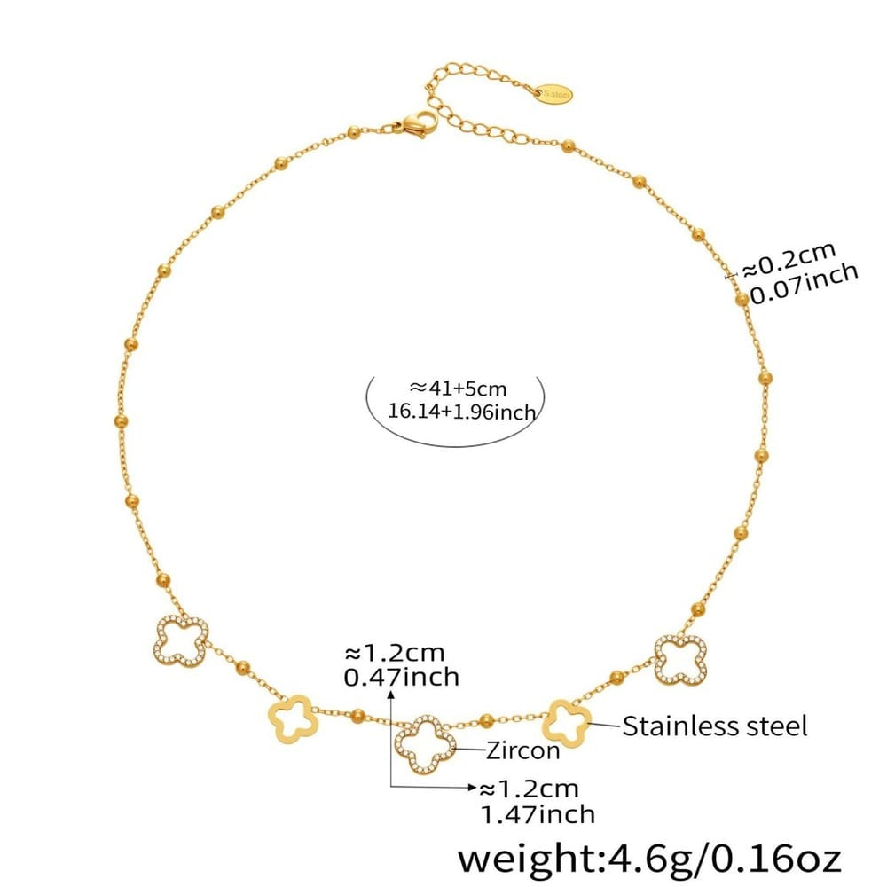 Emma Gold Tone Clover Zircon Necklace