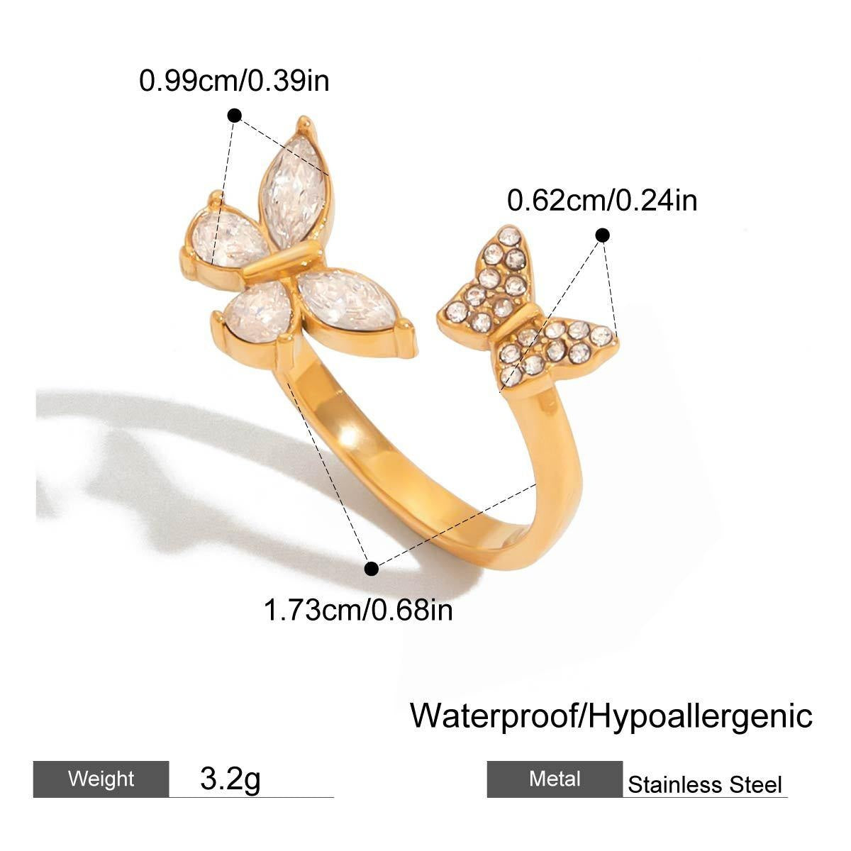 Hadley Gold Tone Butterfly Zircon Ring