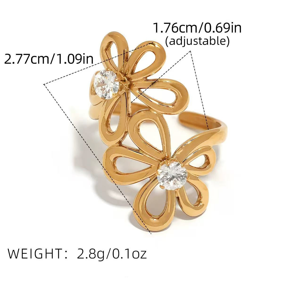 Rose Gold Tone Zircon Flowers Ring