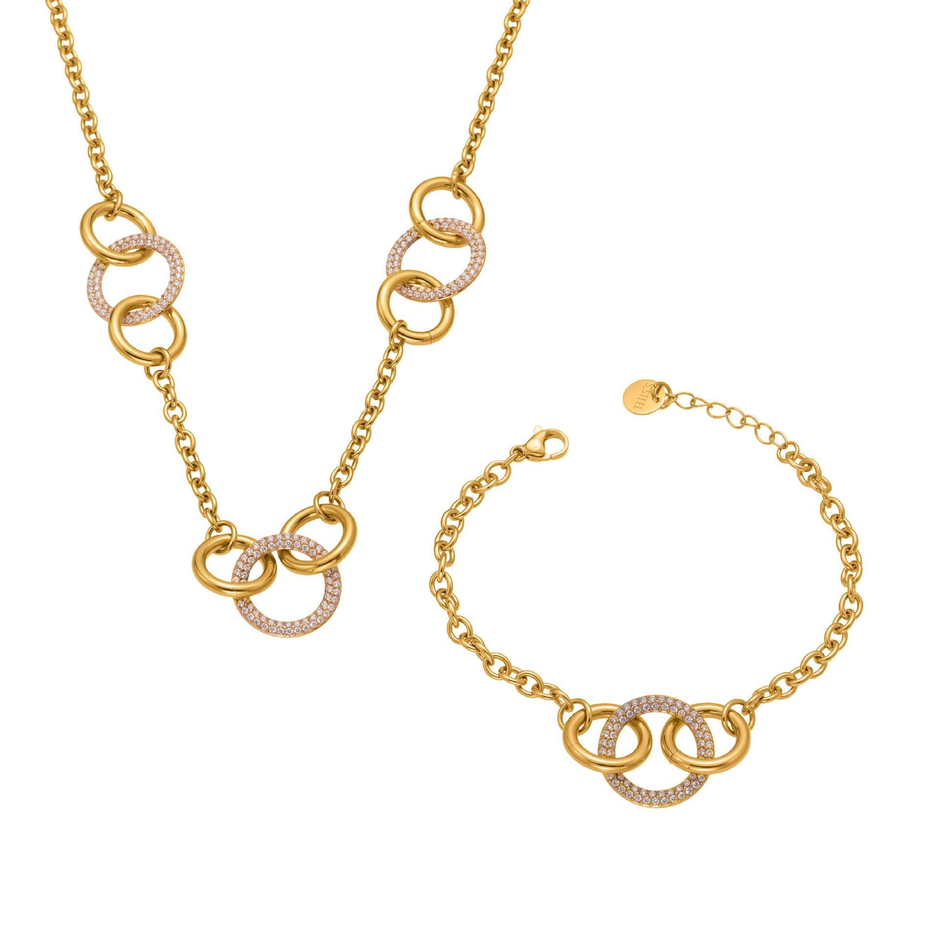 Gabriella Gold Tone Luxury Circles Zircon Necklace