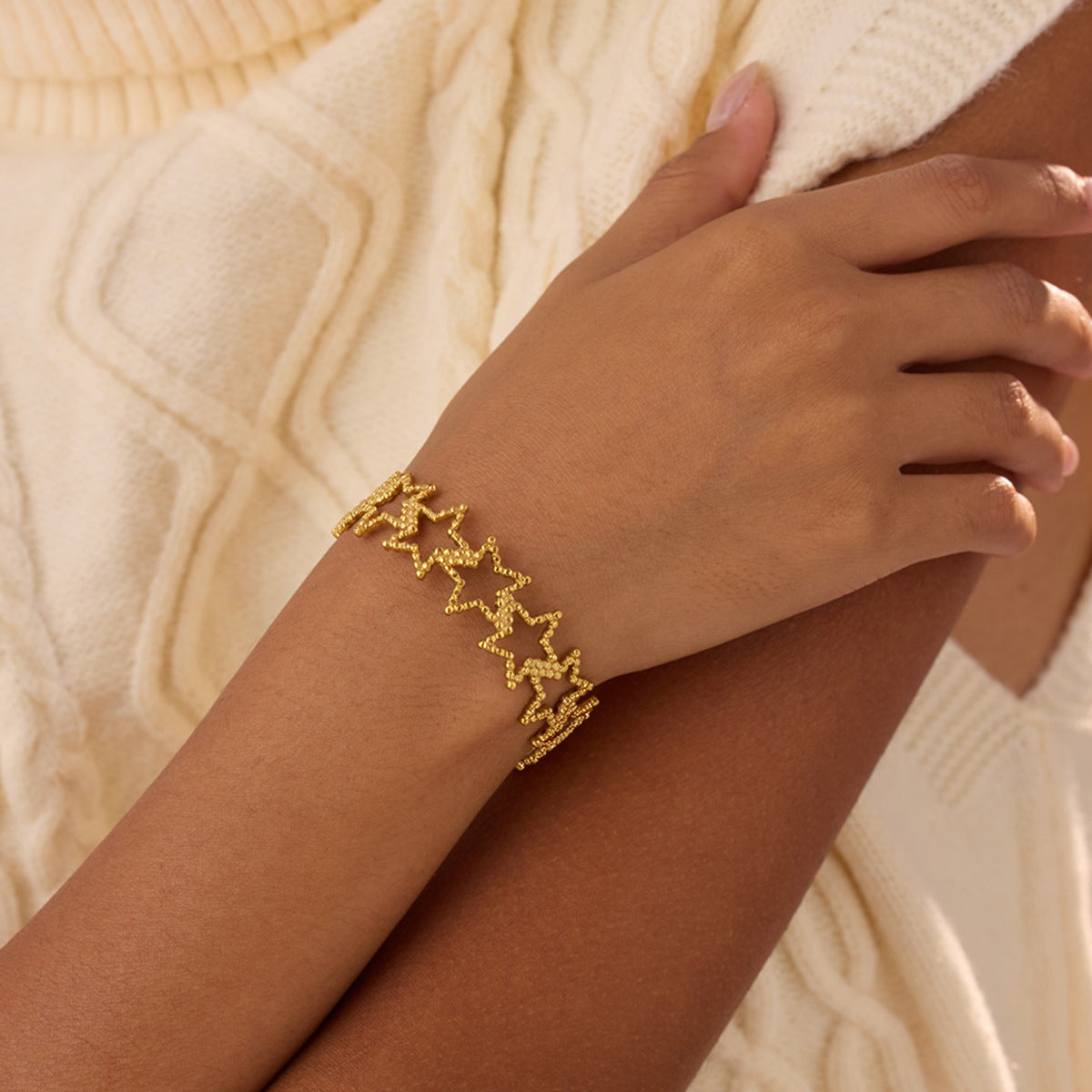 Jade Gold Tone Star Cuff Bracelet