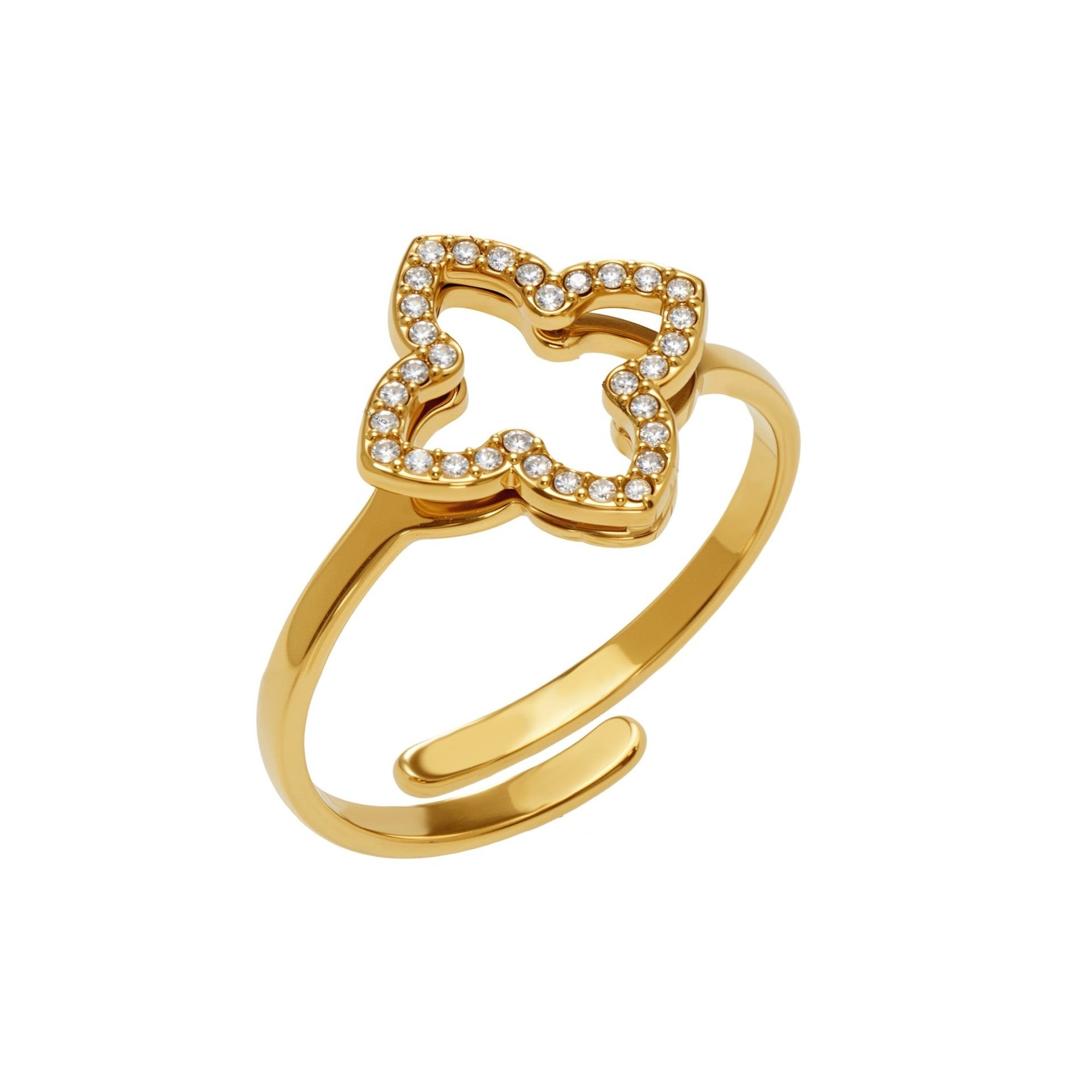 Emma Gold Tone Clover Zircon Ring Size 7