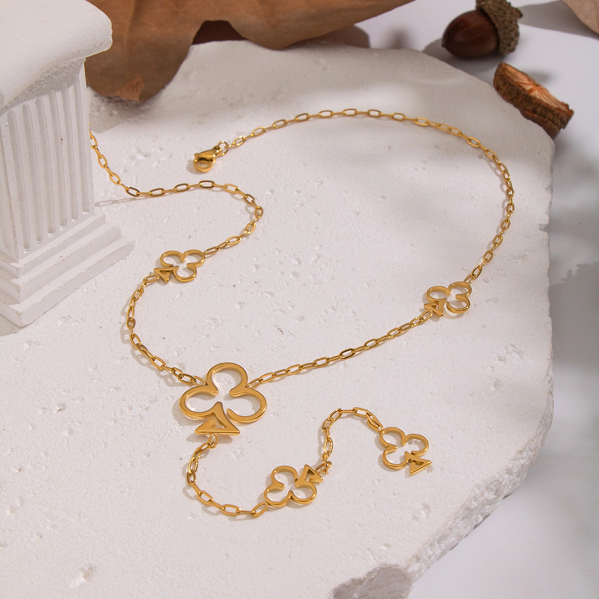 Arabella Gold Tone Clover Drop Necklace