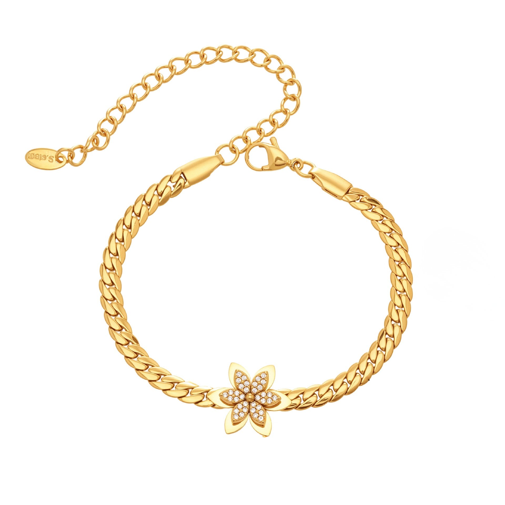 Maeve Wen Gold Tone Flower Zircon Bracelet