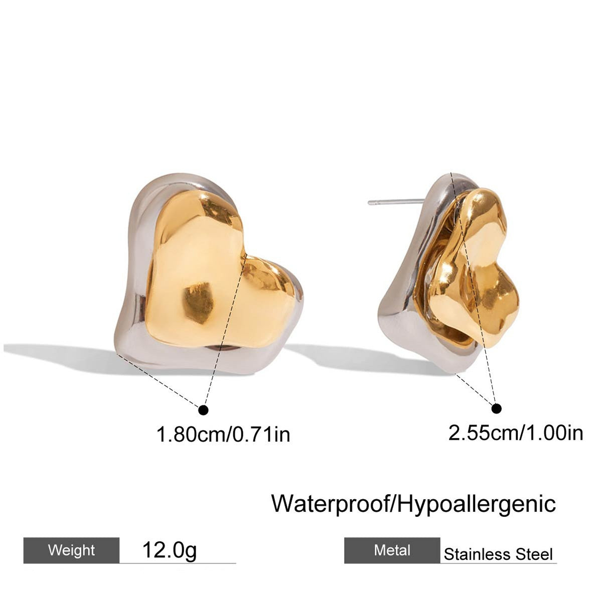 Amira Two Tone Hearts Stud Earrings
