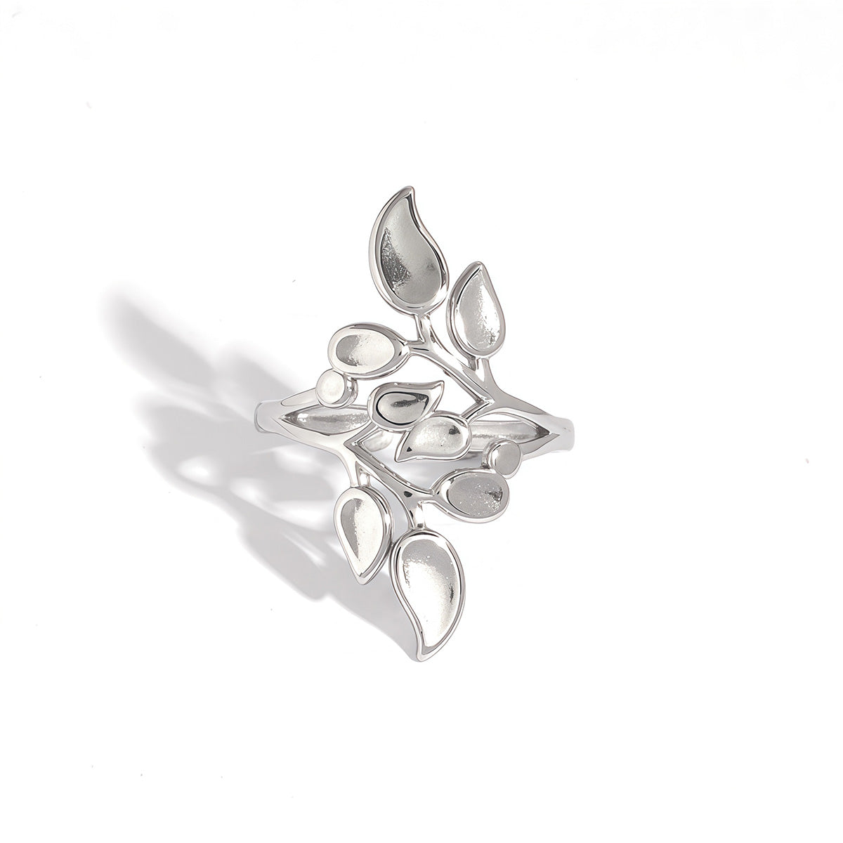 Aria Silver Tone Leaves Ring