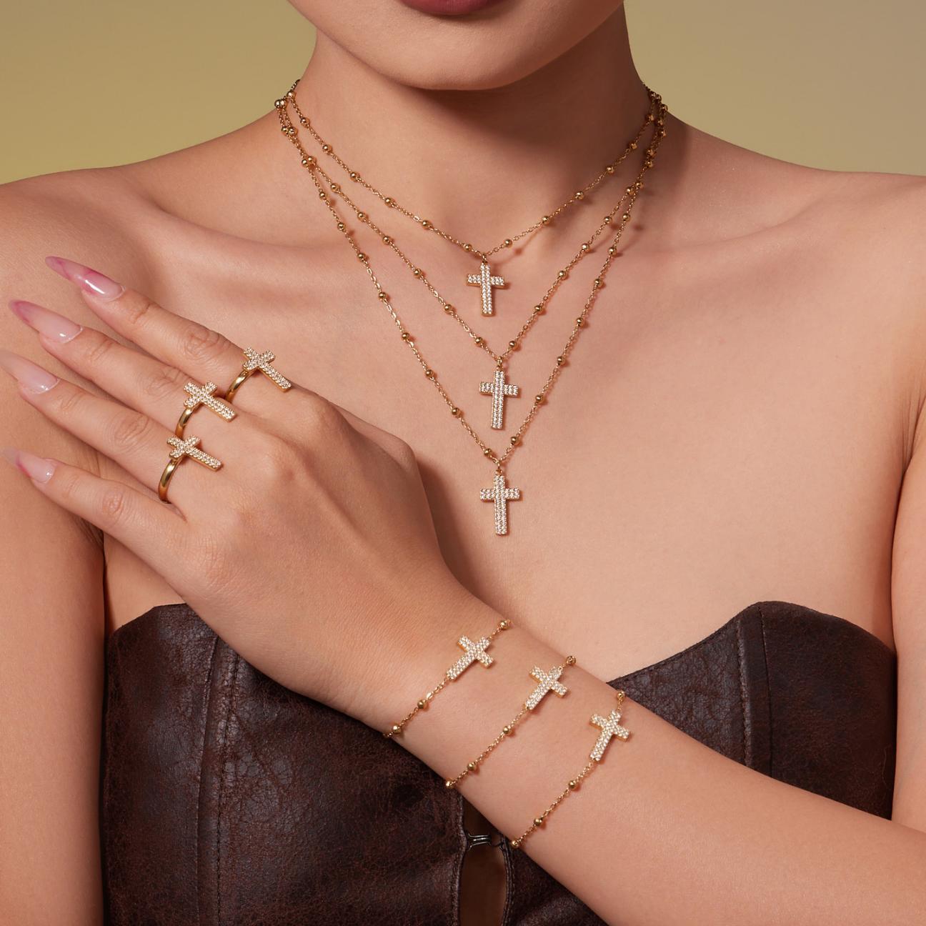 Eleanor Gold Tone Cross Zircon Necklace