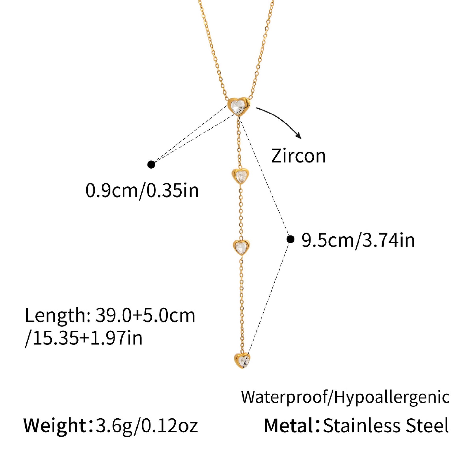 Stevie Gold Tone Zircon Heart Drop Necklace
