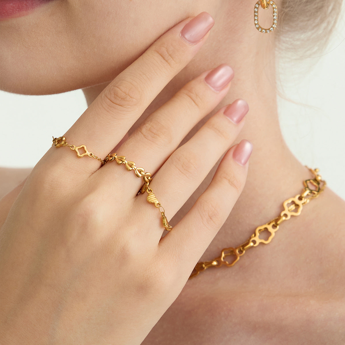 Penelope Gold Tone Heart Chain Ring