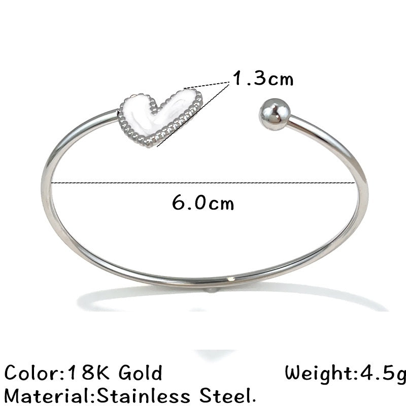 Eva Silver Tone White Heart Cuff Bracelet