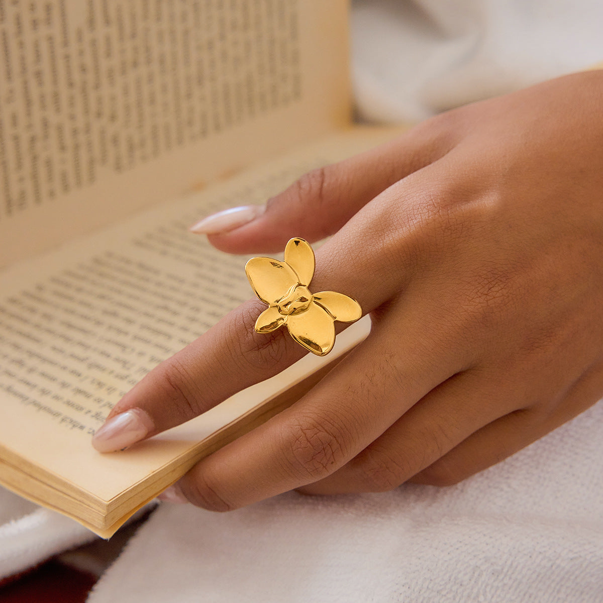 Georgia Gold Tone Orchid Statement Ring
