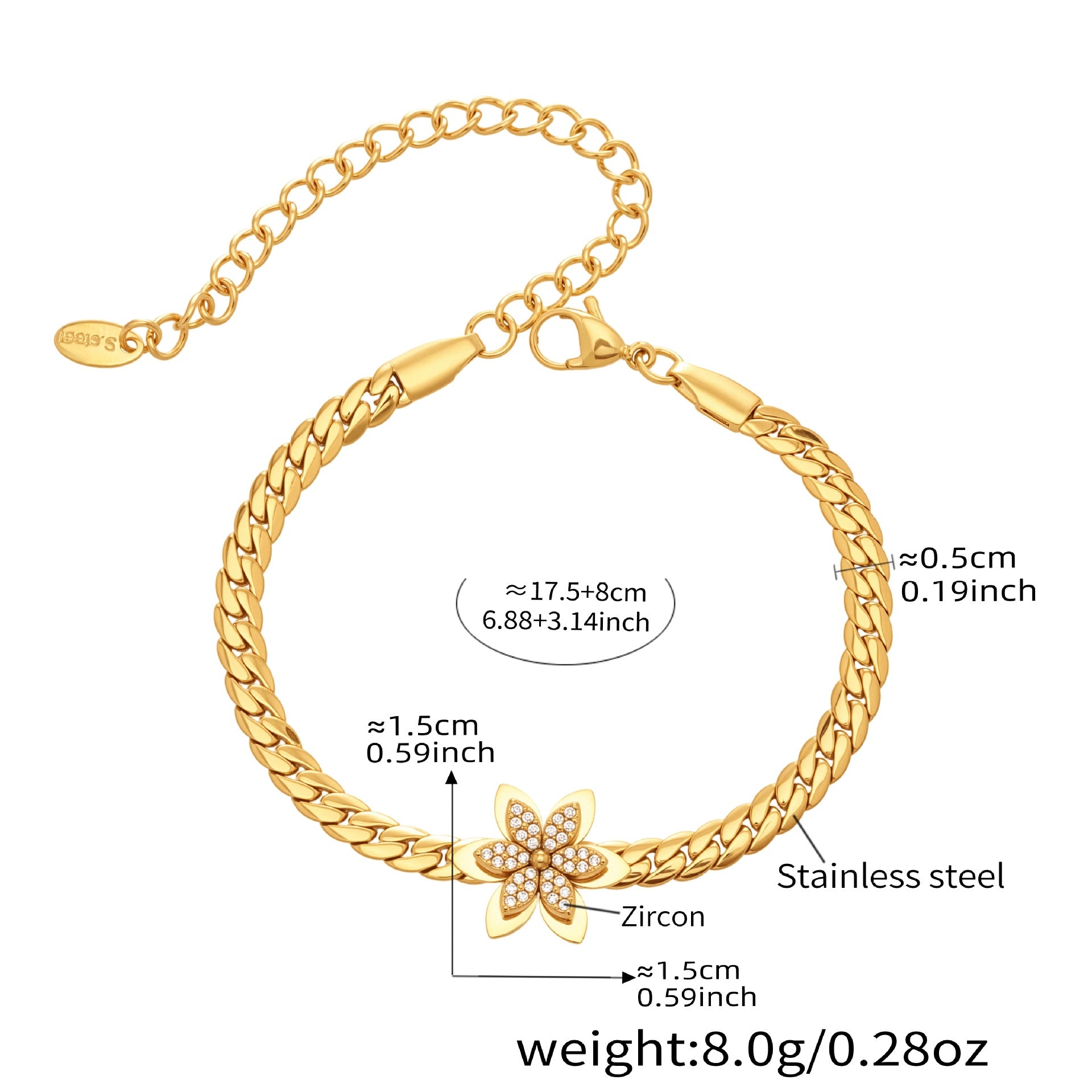 Maeve Wen Gold Tone Flower Zircon Bracelet