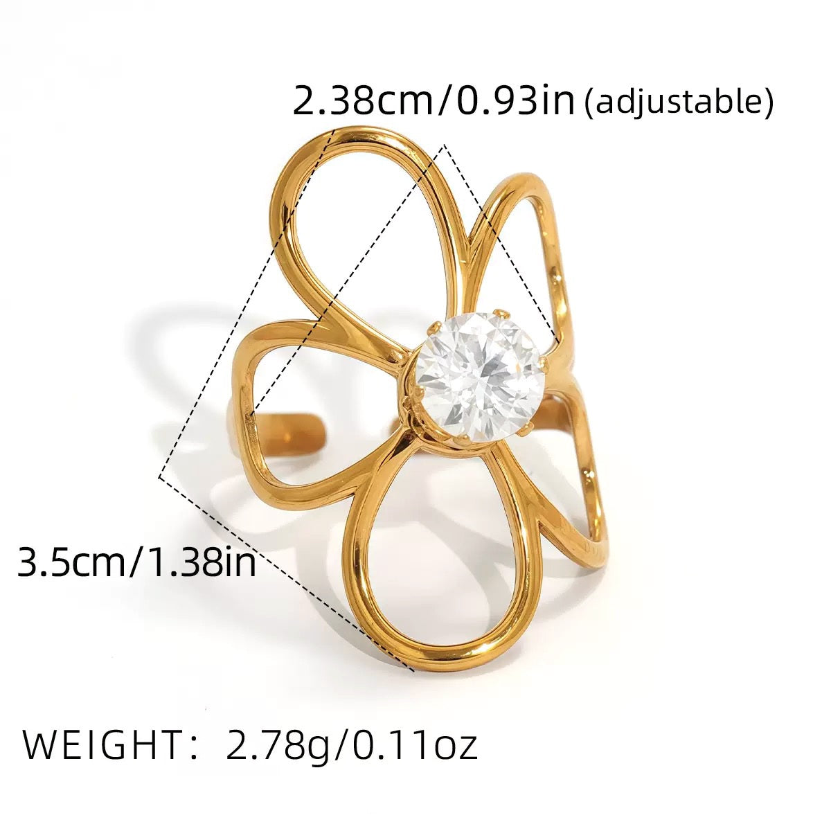 Margaret Gold Tone Flower Zircon Ring
