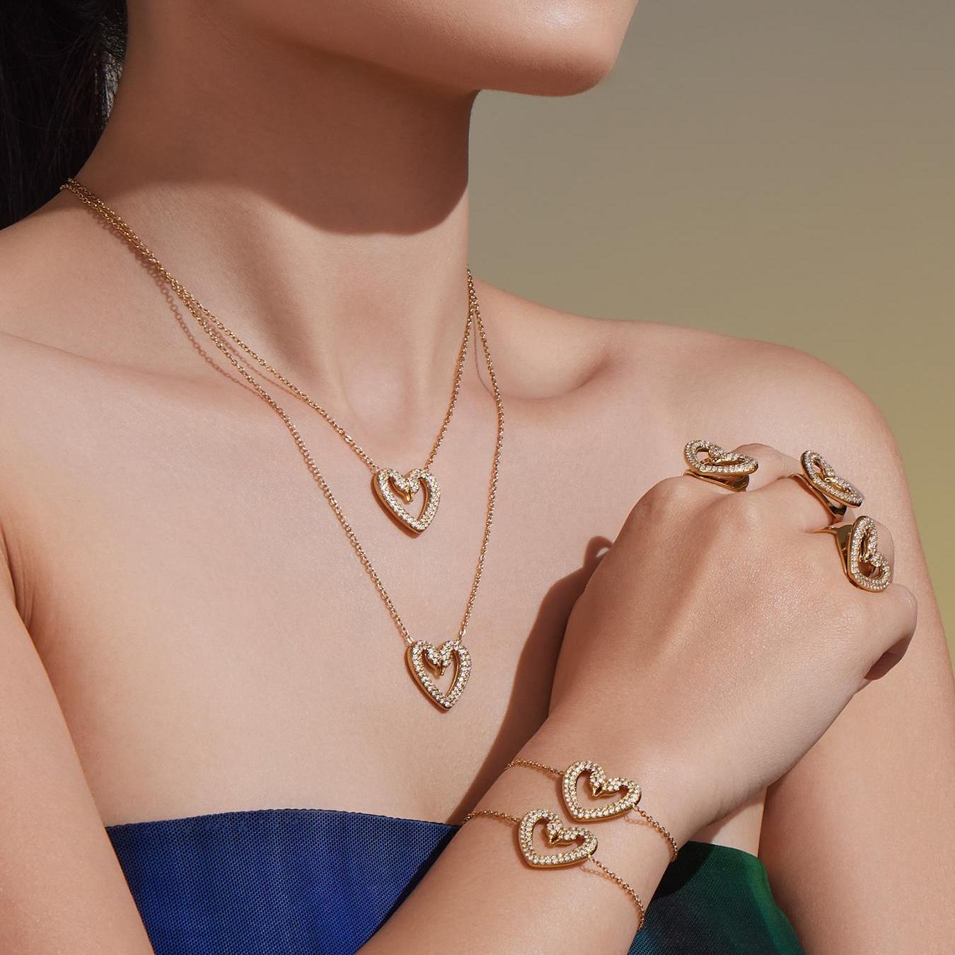 Parker Gold Tone Swan Heart Zircon Necklace