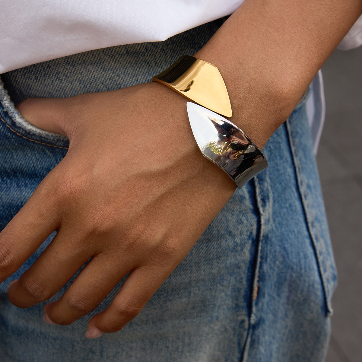 Mabel Two Tone Statement Cuff Bracelet