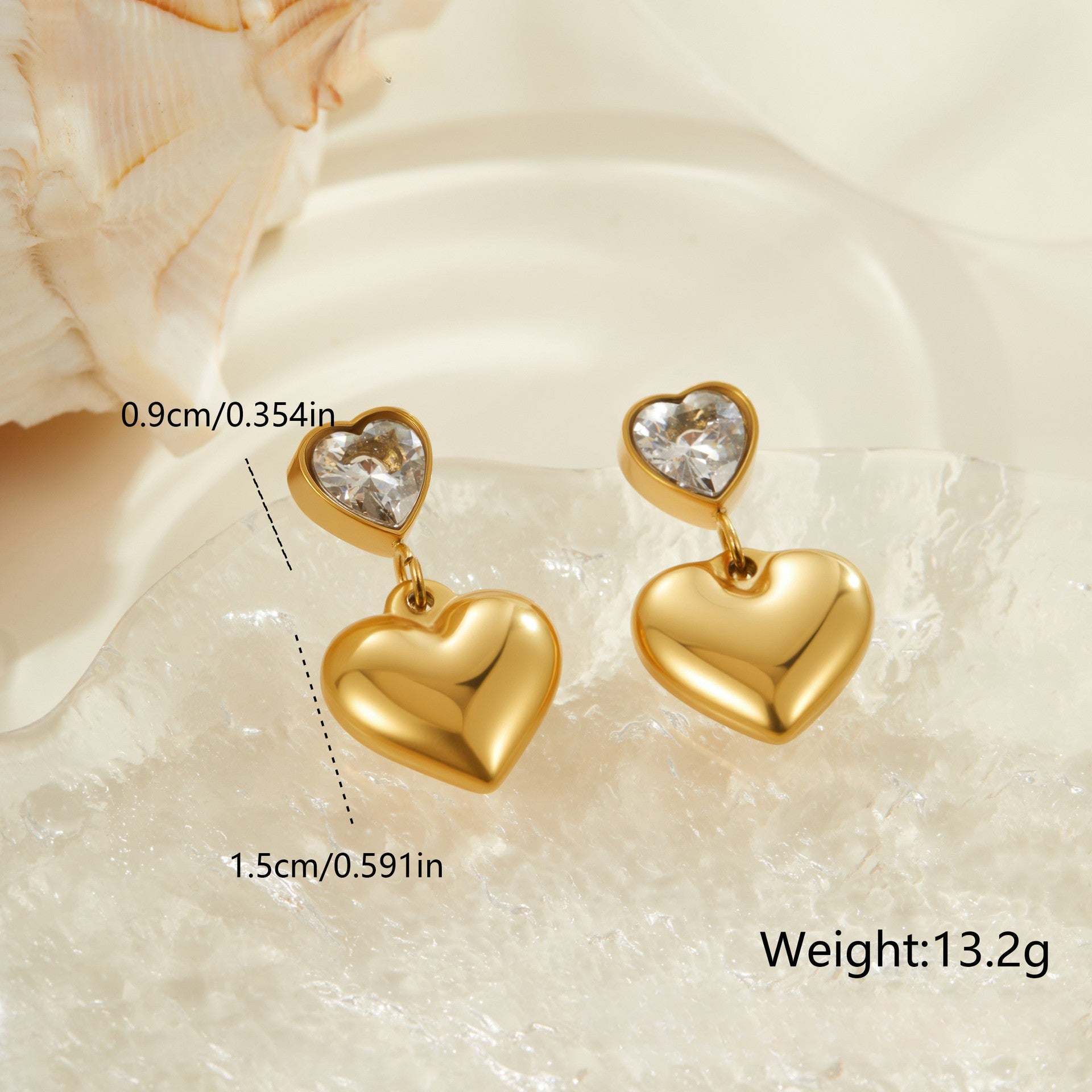 Alice Gold Tone Heart Zircon Drop Earrings