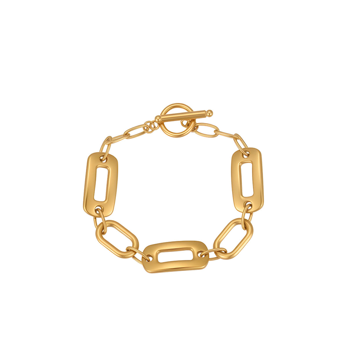 Amelia Gold Tone Hollowed Out Geometric Chain Bracelet