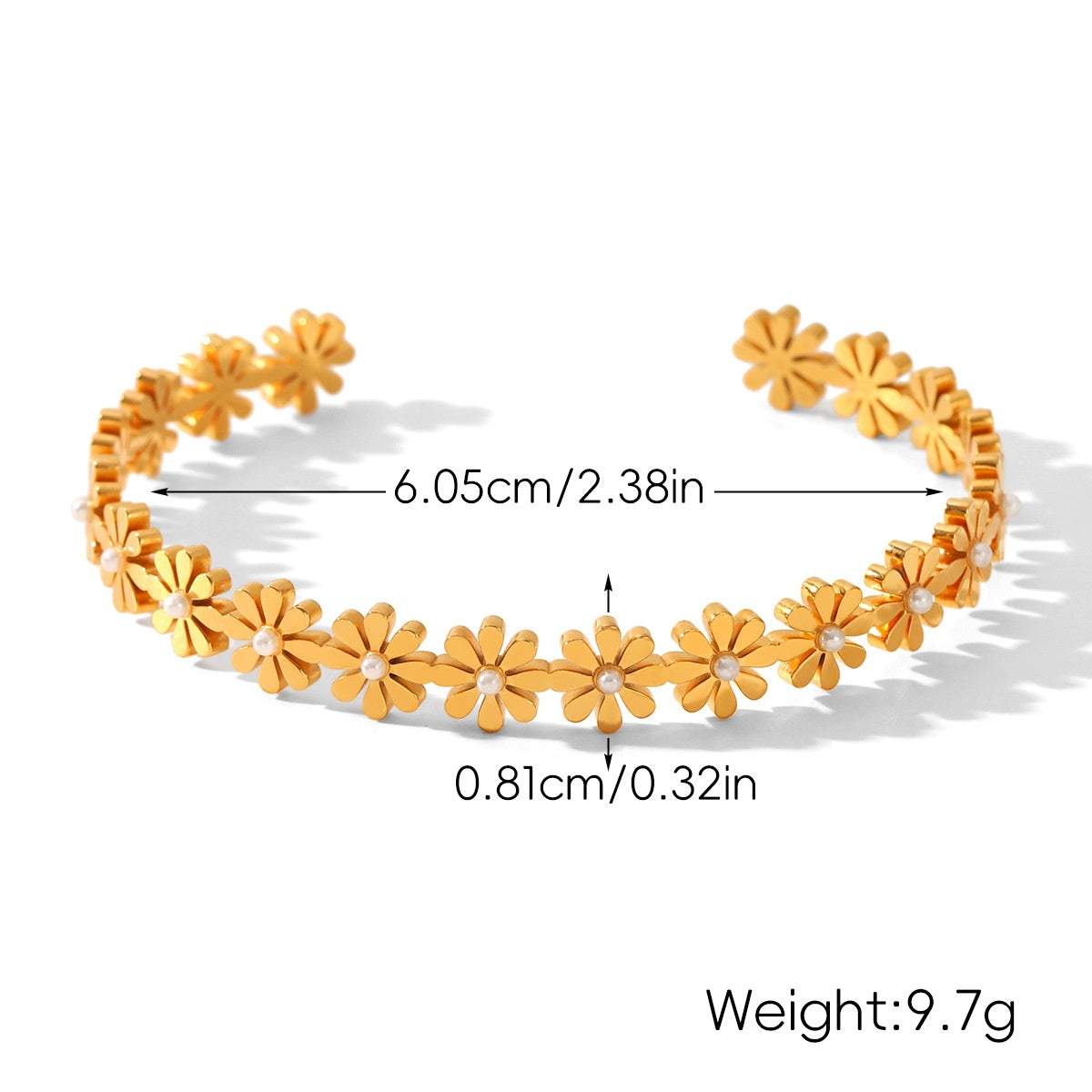 Harper Gold Tone Flowers Pearls Cuff Bracelet