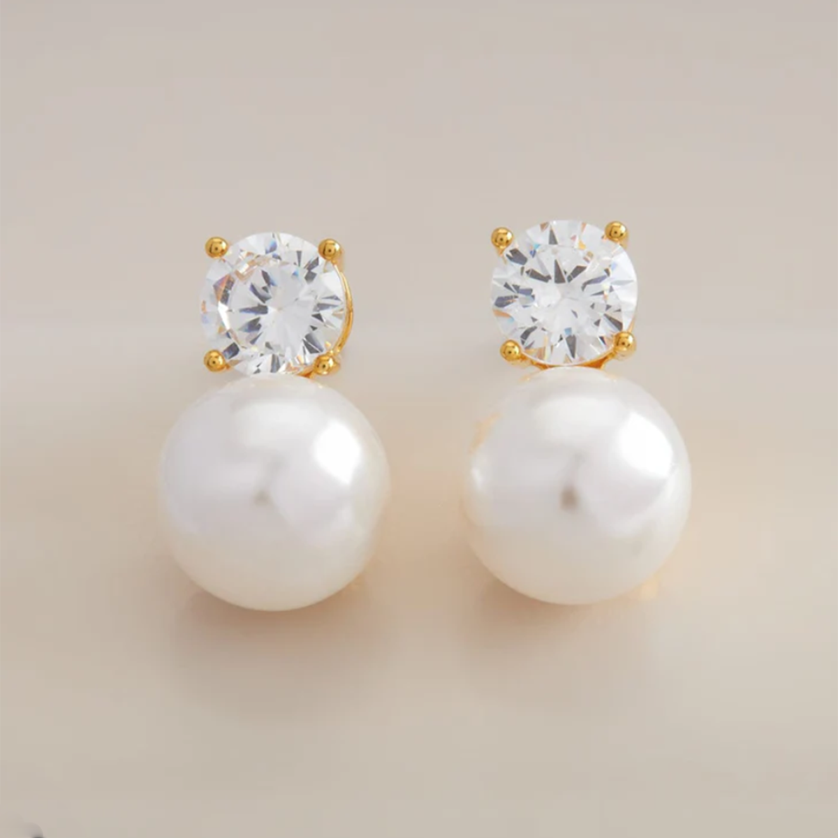 Emery Gold Tone Pearl Zircon Earrings