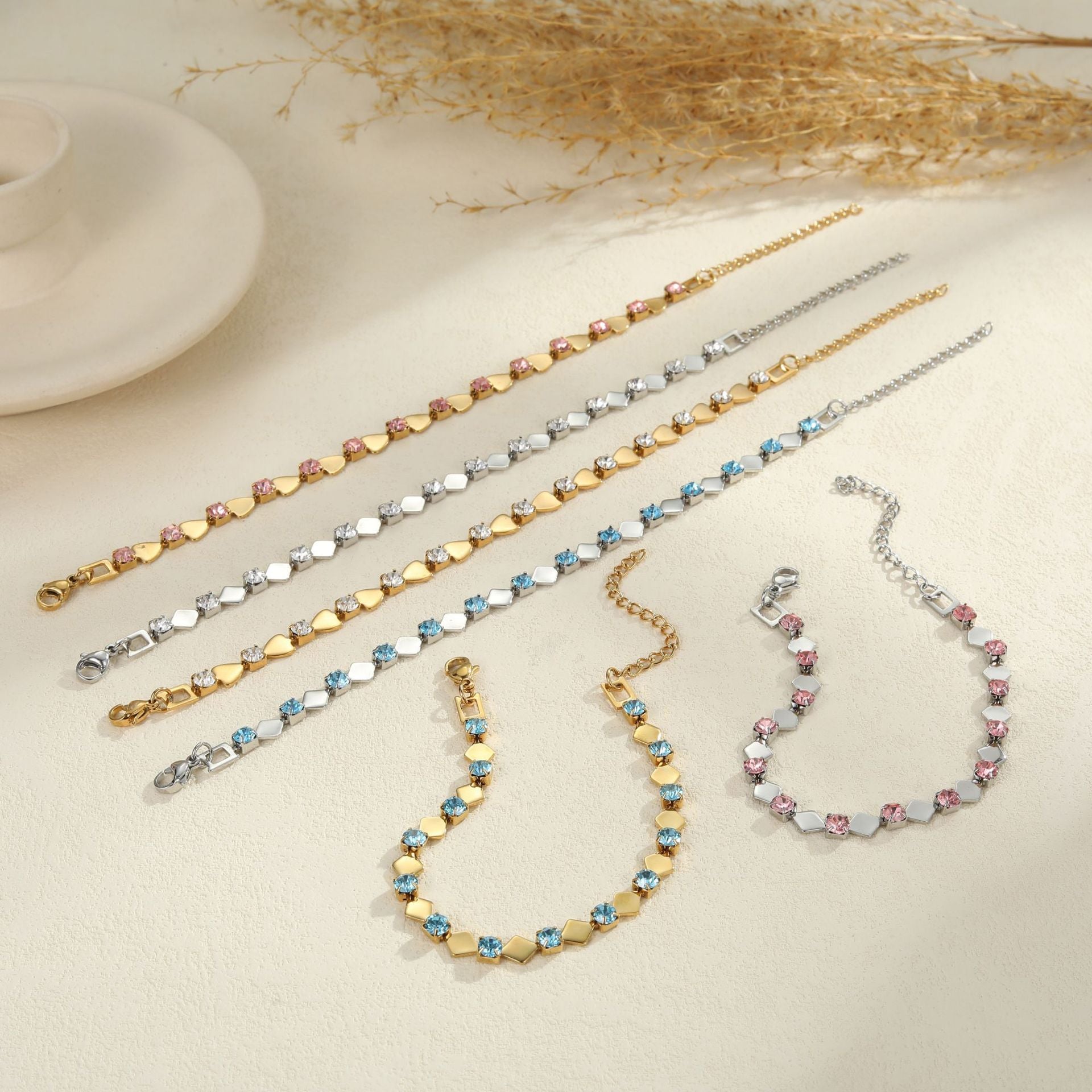 Peyton Gold Tone Hearts White Zircon Bracelet