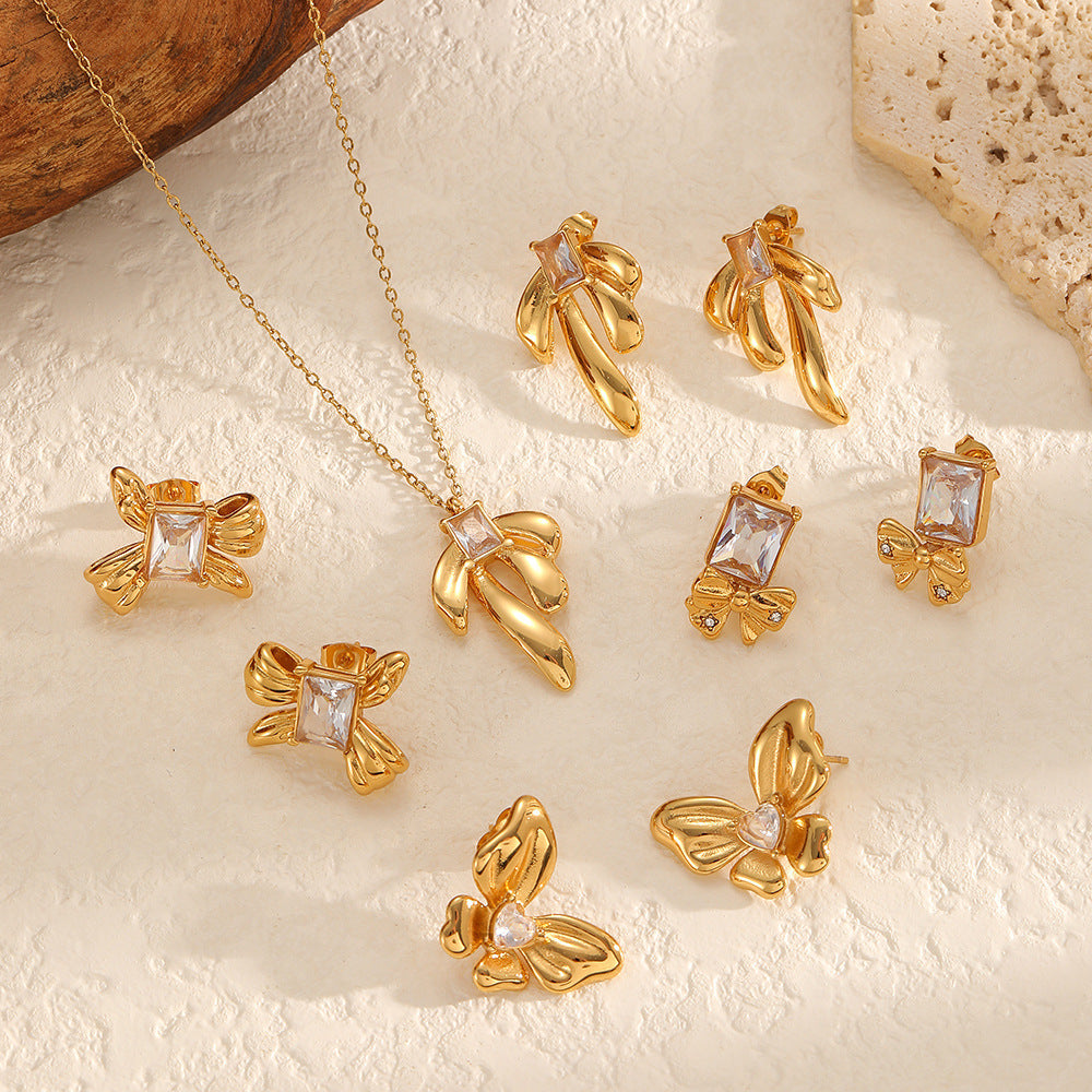 Cecilia Gold Tone Butterfly Zircon Earrings