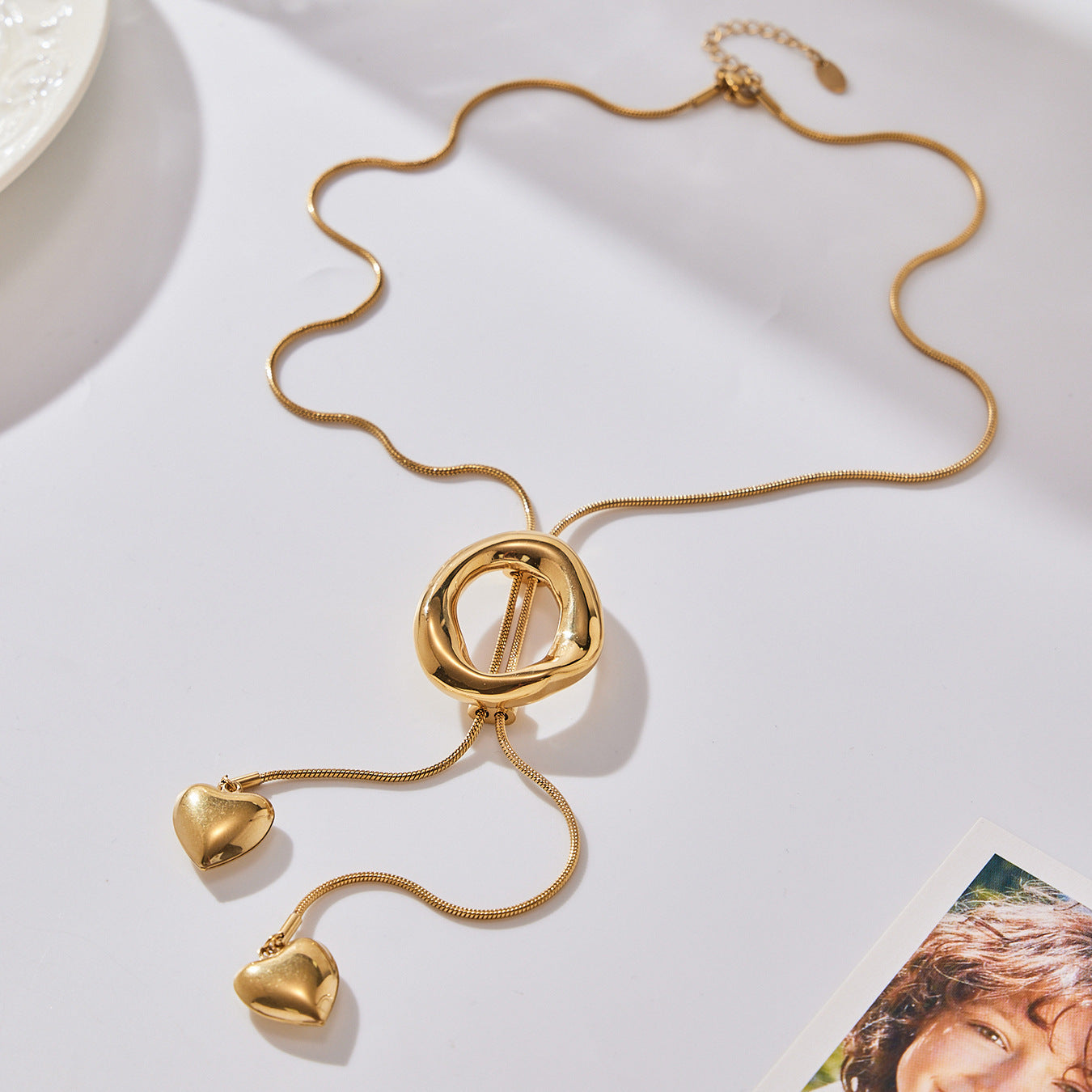 Allison Gold Tone Hearts Drop Necklace