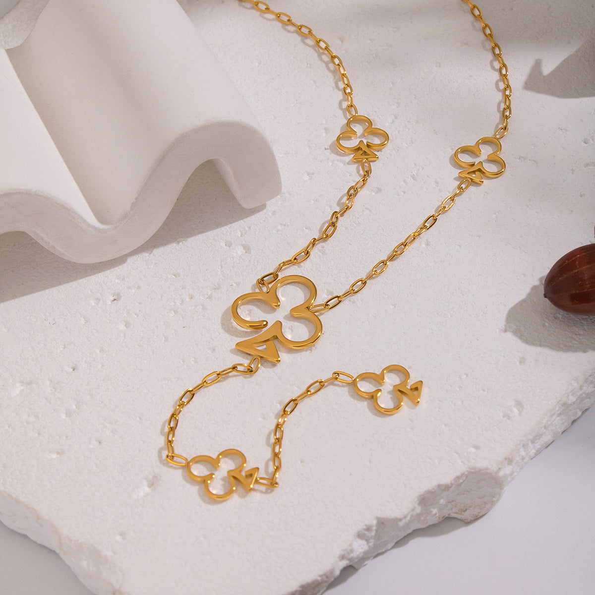 Arabella Gold Tone Clover Drop Necklace