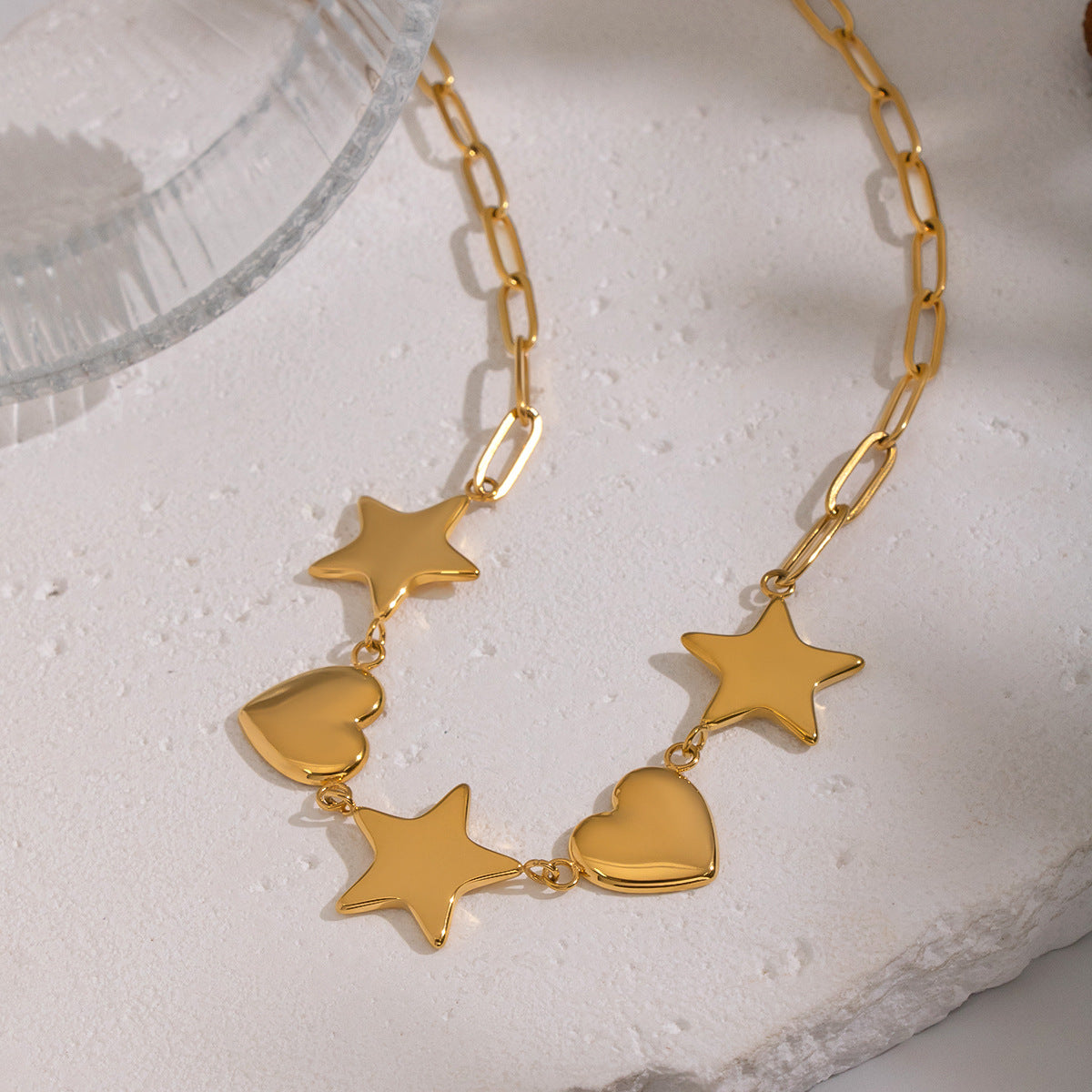 Myla Gold Tone Hearts and Stars Chain Necklace