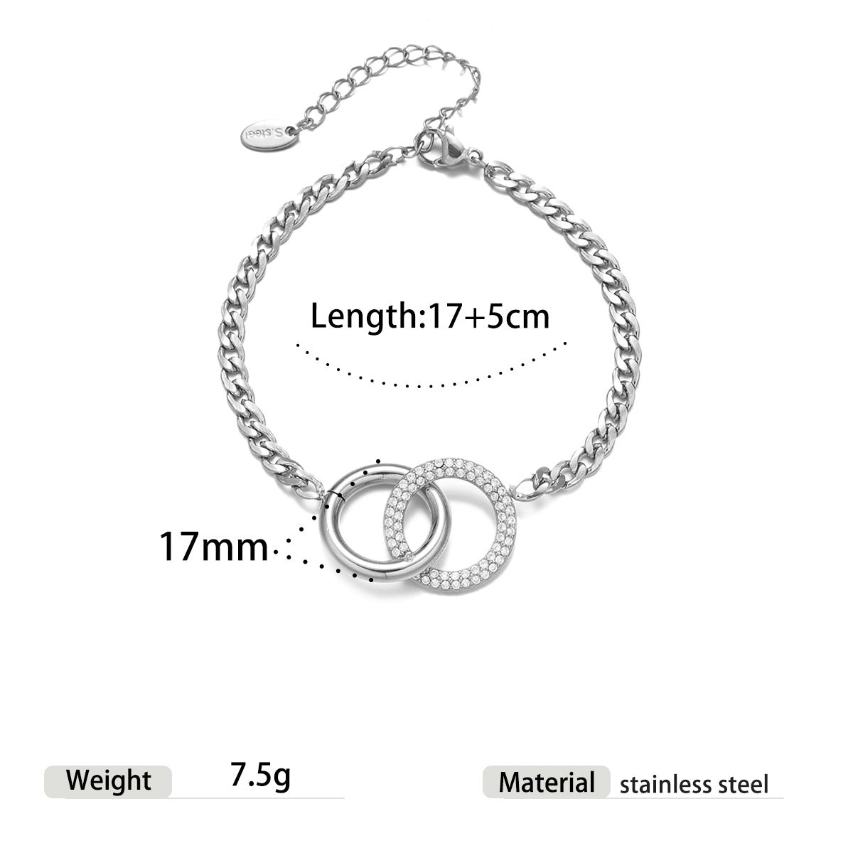 Kylie Silver Tone Dual Ring Zircon Bracelet