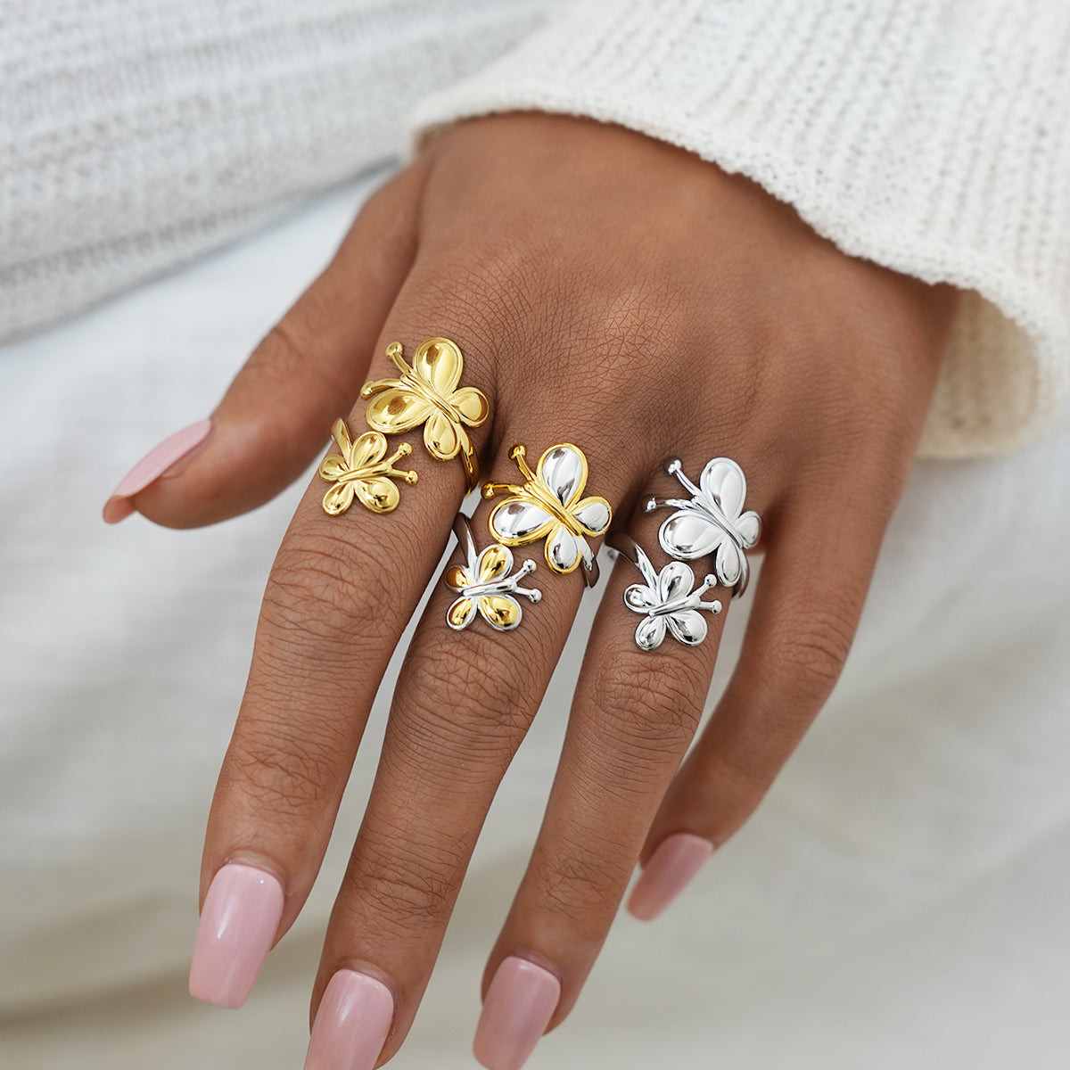 Grace Silver Tone Double Butterfly Ring