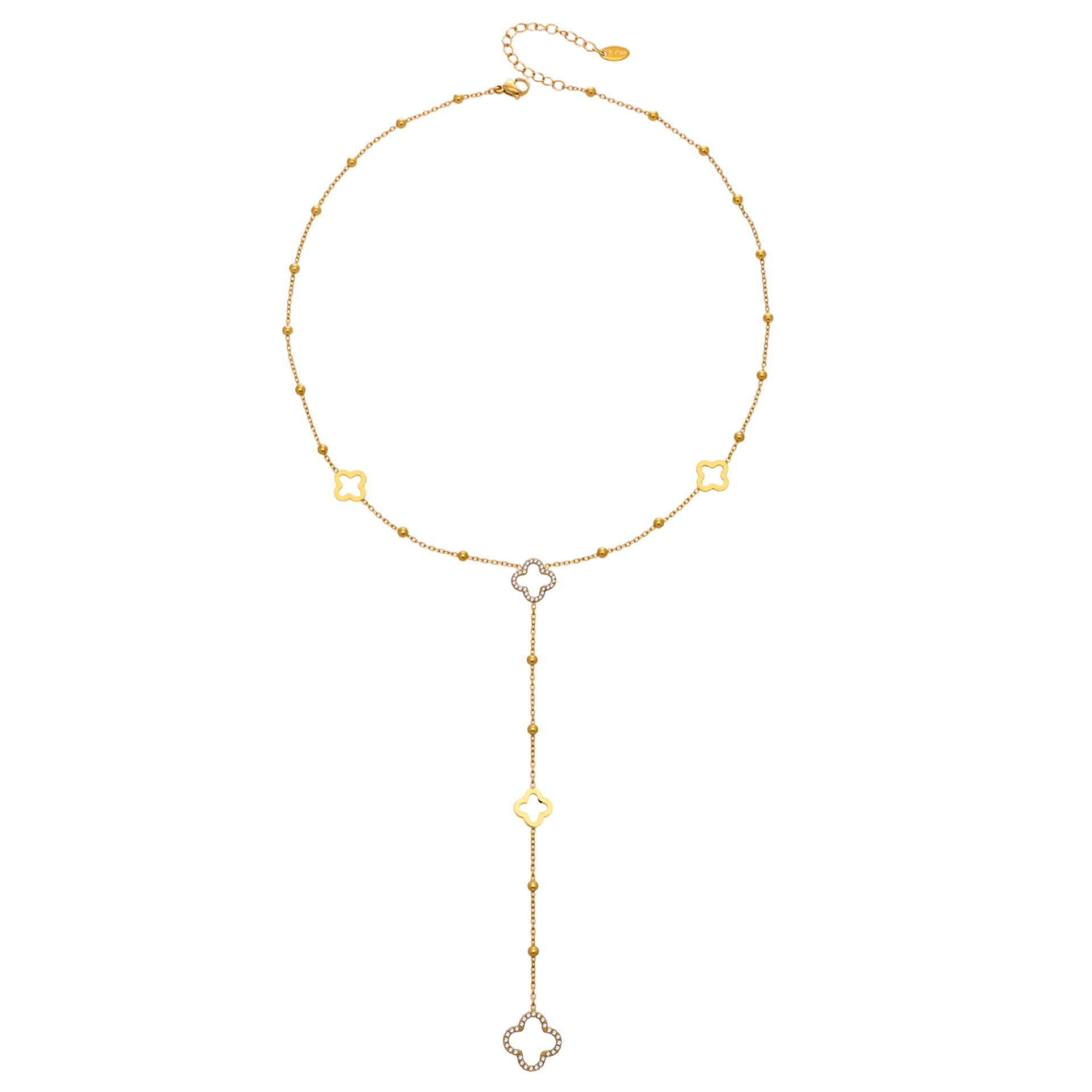 Emma Gold Tone Clover Zircon Drop Necklace