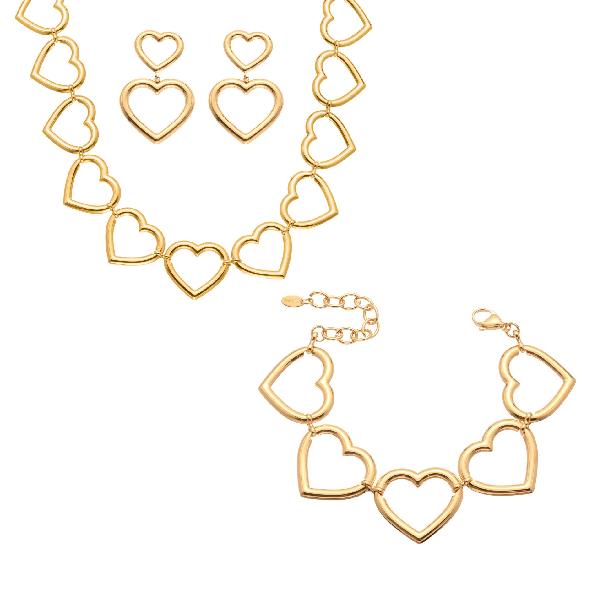 Olive Gold Tone Multiple Hearts Earrings