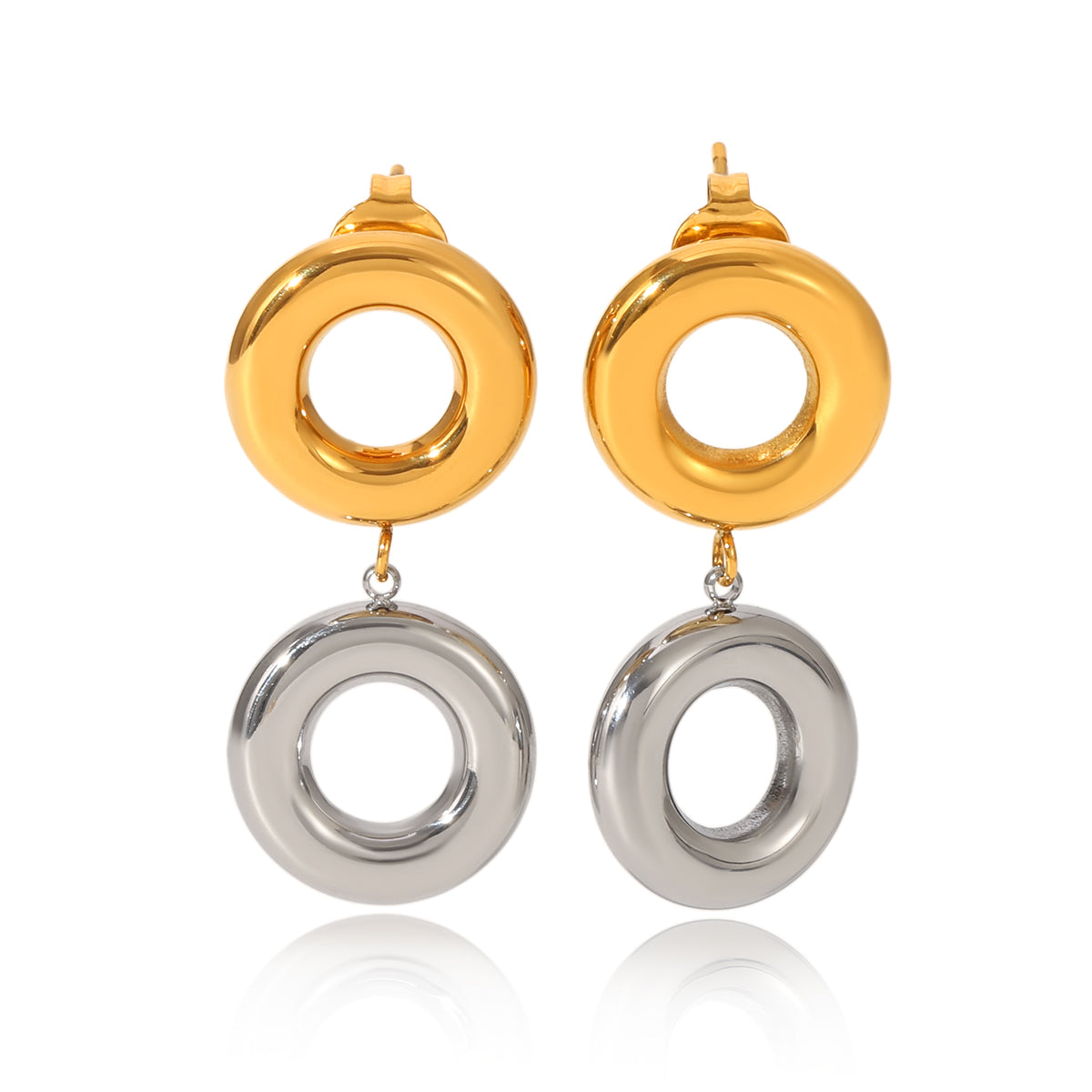 Amaya Two Tone Round Drop Earrings