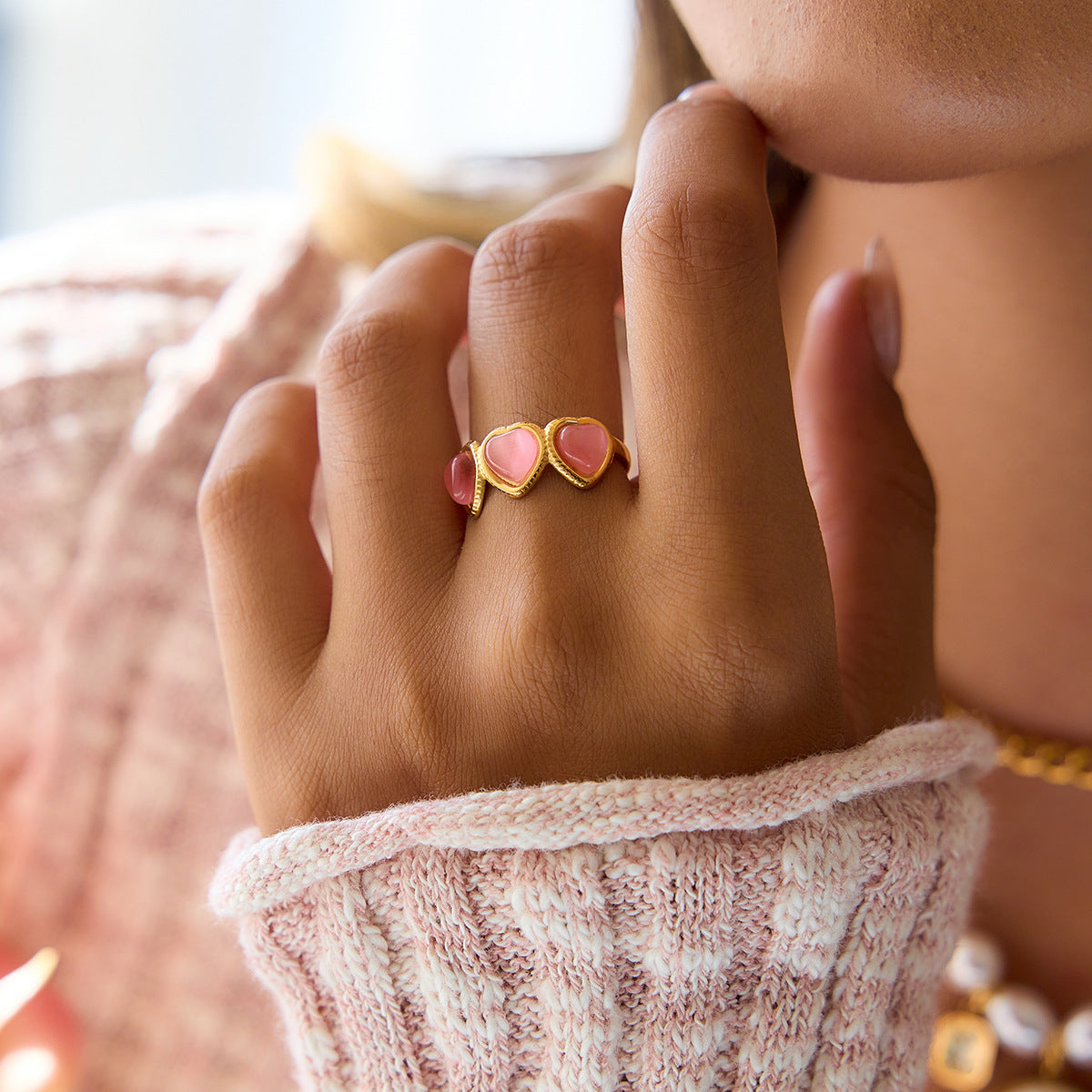 Maya Gold Tone Pink Heart Ring