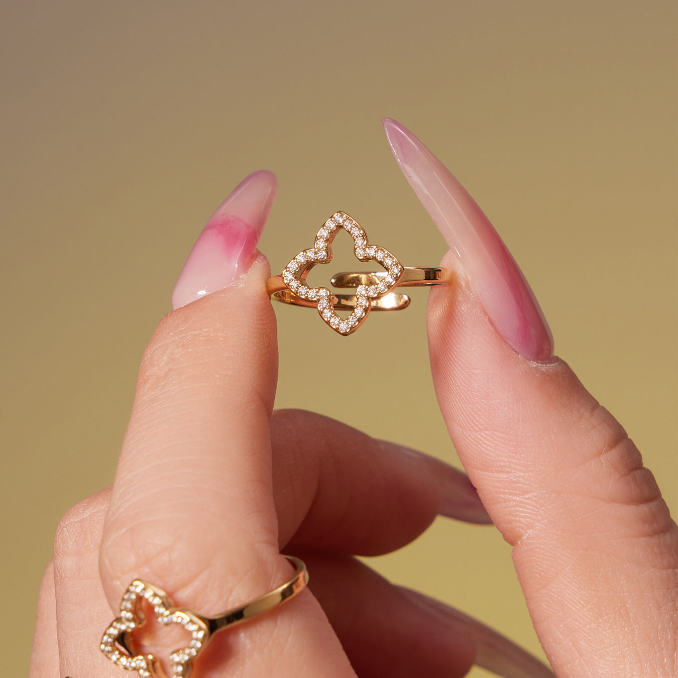 Emma Gold Tone Clover Zircon Ring Size 7