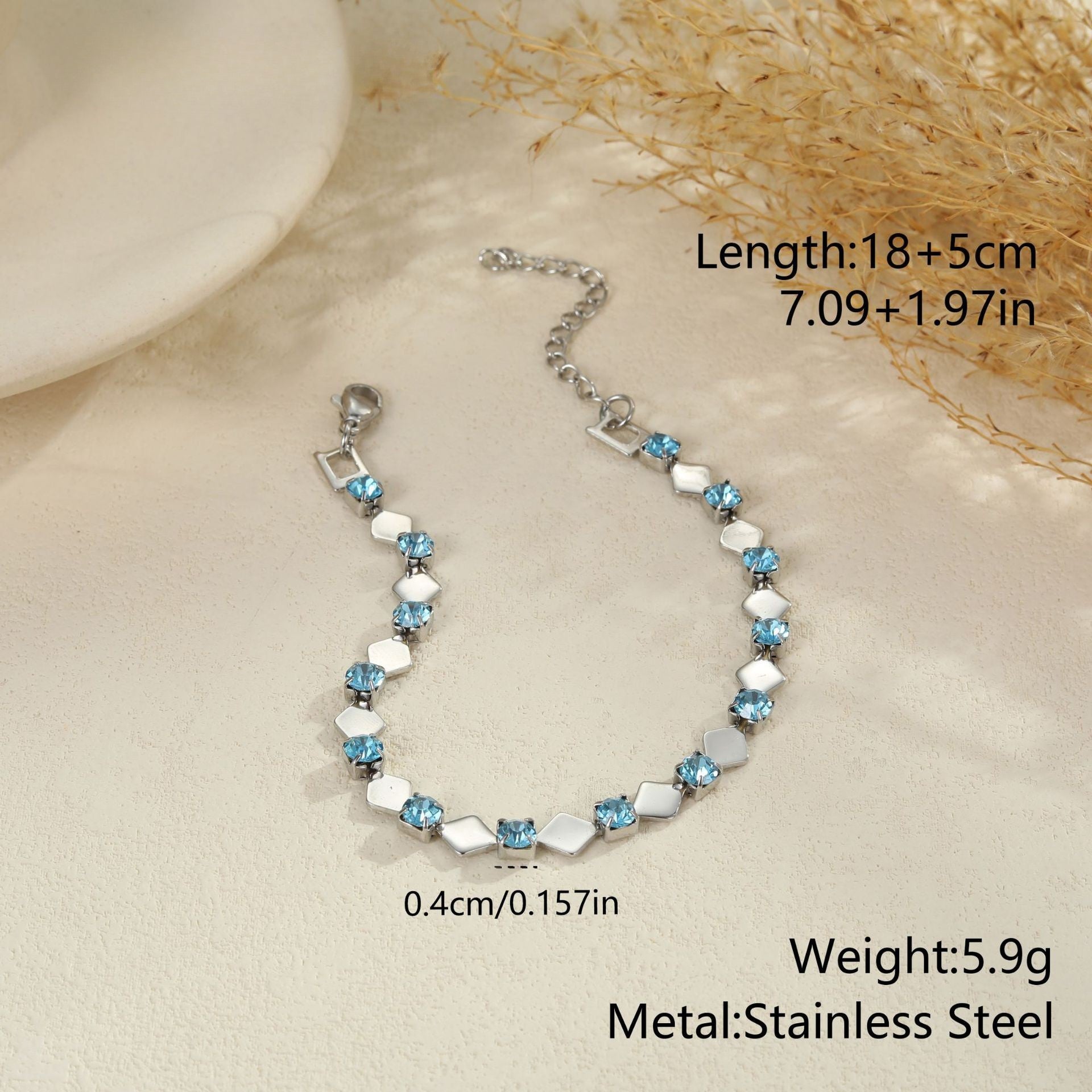 Peyton Silver Tone Blue Squares Zircon Bracelet