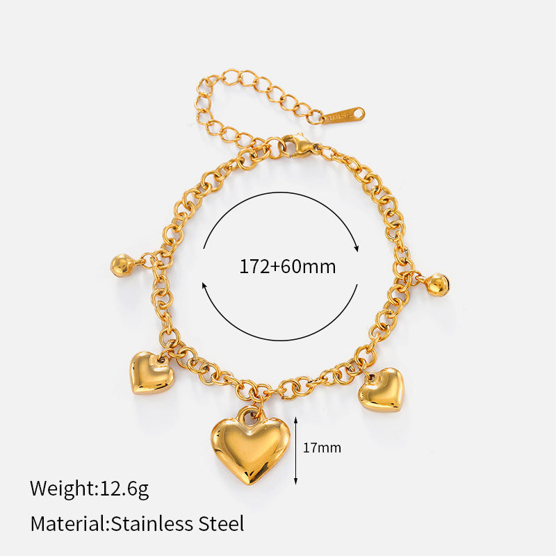 Daphne Gold Tone Hearts Chain Bracelet