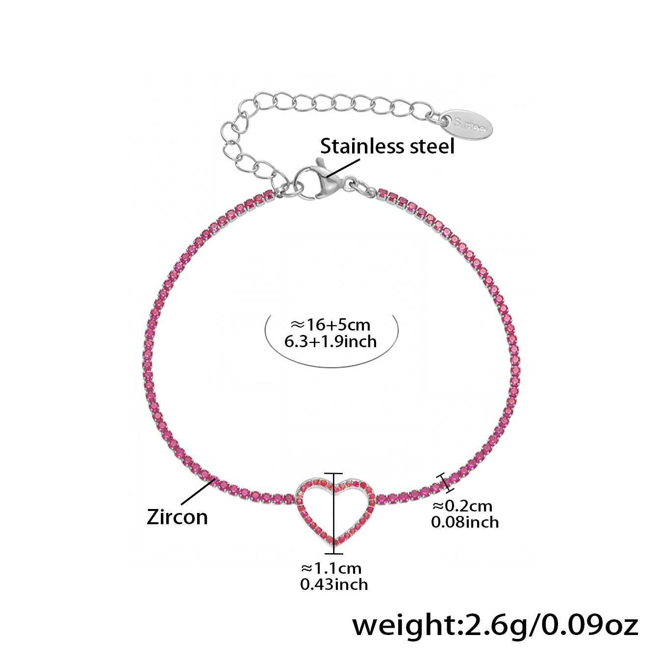 Ailany Pink Heart Zircon Bracelet