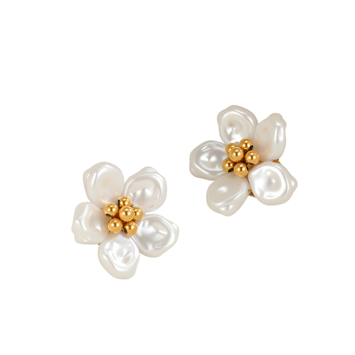 Millie Gold Tone White Flower Earrings