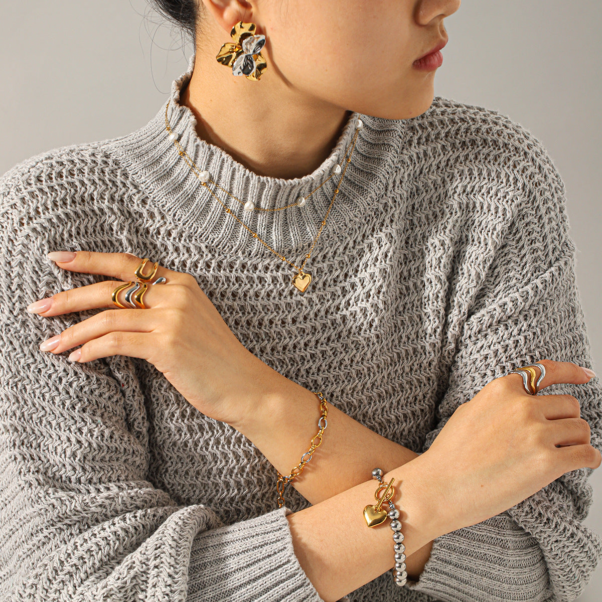 Lila Two Tone Heart Beads Bracelet